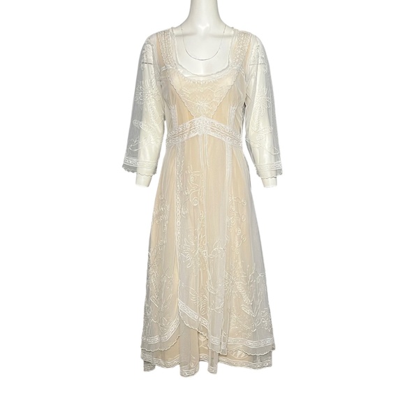 Nataya 40163 Downton Abbey Ivory Peach Tea Party Gown Tulle Dress Size Large NWT - Picture 2 of 15